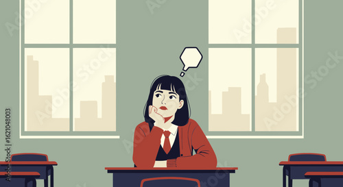 Student In Class Thinking About Future At The Desk Illustration