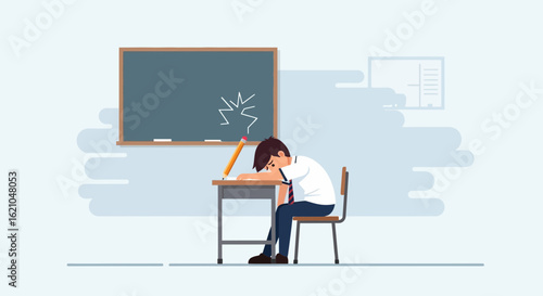 Student In Despair During Exam Season Overwhelmed By Academic Pressure Illustration