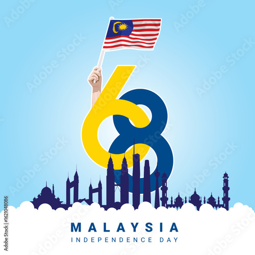 Vector illustration. Malaysia Independence Day, 31 August. 68 years independence day. Malaysia day banner and poster design for social media and print media