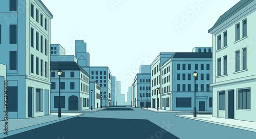 Urban Architectural Scene Illustrating Classic Buildings and City Street Design