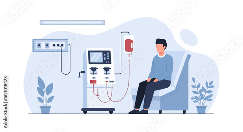 Hemodialysis Treatment Patient Undergoing Therapy And Medical Equipment