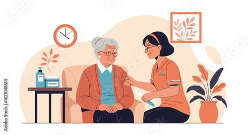 Home Healthcare: Caring Nurse Assisting Elderly Woman with Gentle Care Support