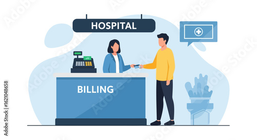 Hospital Billing Scene Illustration Of A Man Paying With His Credit Card