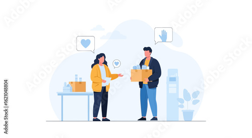 Vector illustration depicting a donation process, highlighting community support and charitable giving, enhancing social responsibility
