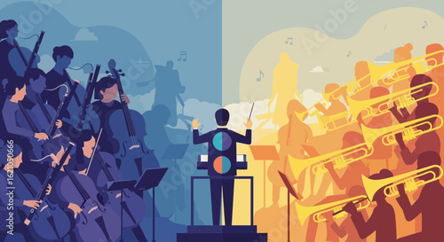 Symphony Of Color Orchestrating Musical Harmony With Brass And String Instruments