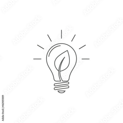 Vector icon of lightbulb with a leaf inside, symbolizing an ecofriendly idea, isolated on white background