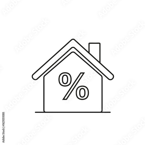 Vector icon of house icon with percentage symbol, representing real estate finance and mortgage rates, isolated on white background