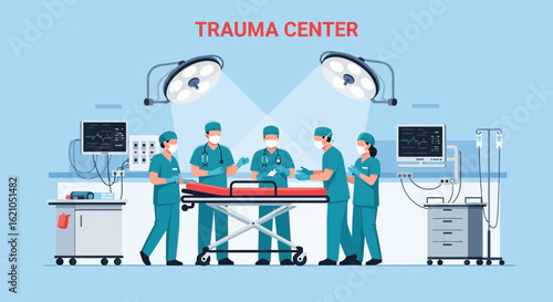 Team Of Surgeons Performing Operation In Hospital Emergency Trauma Room