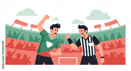 Tense Confrontation Between A Referee And Player In A Packed Stadium