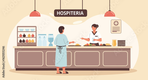Illustration Of a Hospital Canteen Offering Meals To Patients and Staff