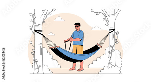 Illustration of a Man Enjoying a Relaxing Afternoon in a Hammock Suspended Between Trees