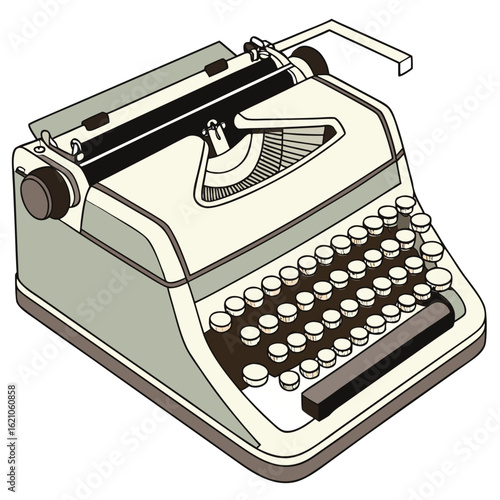 A vintage 1960s mechanical typewriter with classic round keys rendered as a clean vector graphic for retro design projects