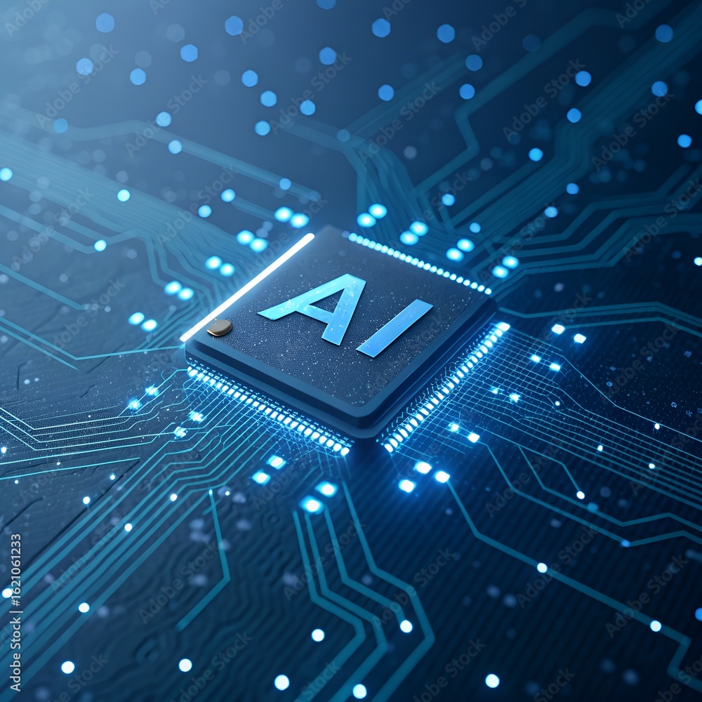 Obraz premium Photo of close up of an artificial intelligence microchip on a circuit board representing future technology and innovation