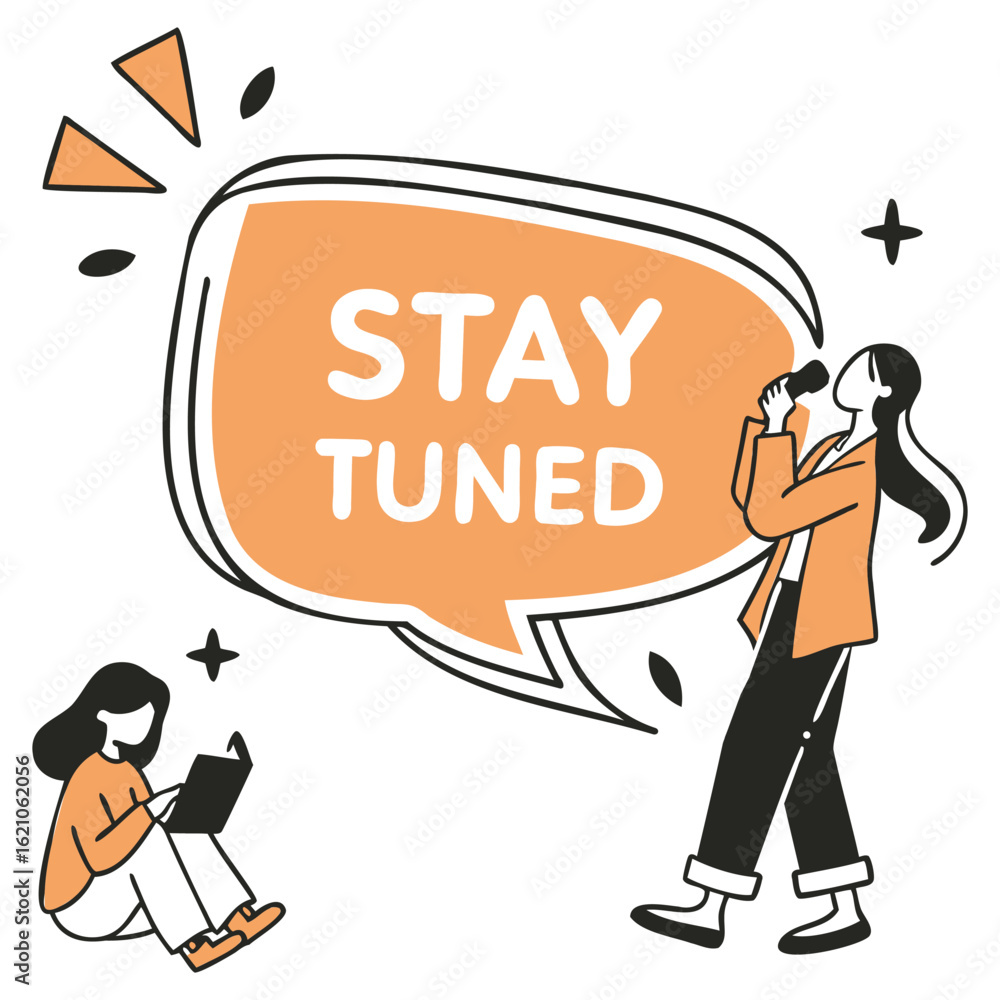 Naklejka premium Stay Tuned Character Message Graphic