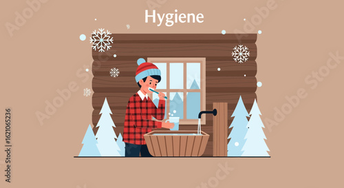 Morning Routine At Winter Cabin Maintaining Oral Hygiene In A Cozy Setting