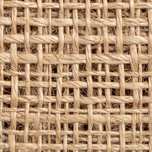 Detailed Burlap Fabric Texture with Natural Woven Fiber in Tan Color