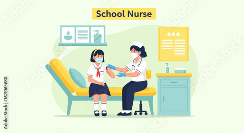 Schoolgirl Vaccination By Nurse With Protective Mask During Coronavirus Pandemic