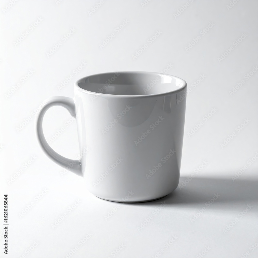 Fototapeta premium Clean White Ceramic Mug on a Plain White Surface in Bright Studio Lighting