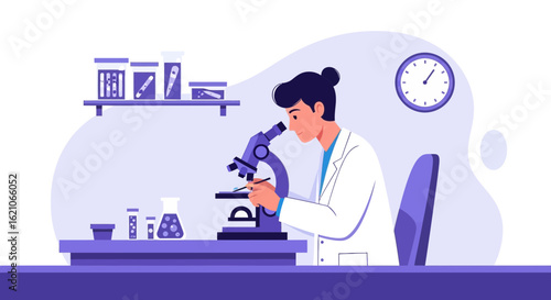 Scientist Analyzing Samples Under Microscope In Laboratory With Modern Equipment