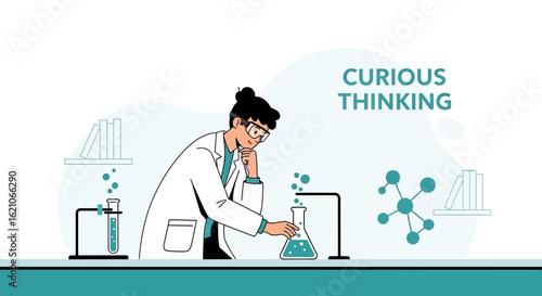 Scientist Pondering Chemical Research Experiments In a Laboratory Illustration
