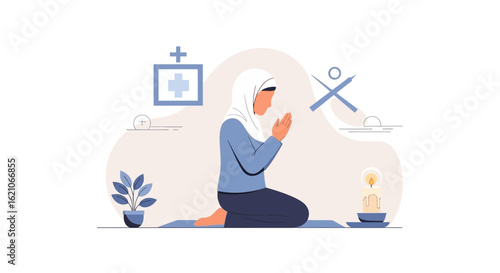 Muslim Woman In Hijab Praying For Wellness And Peaceful Reflection