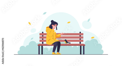 Seasonal Allergies Woman Suffering From Illness While Sitting on Park Bench