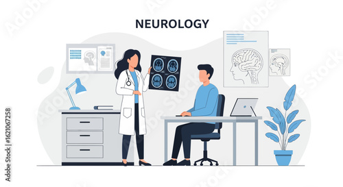 Neurology Consultation Female Doctor Explaining Brain Scan Results To Patient