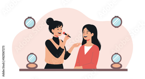 Professional Makeup Artist Applying Cosmetics To A Client In Beauty Salon