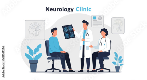 Neurology Consultation Showing Brain Scans With Medical Professional Staff