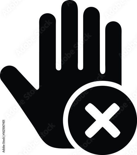 Black hand symbol with a cross inside, indicating prohibition or denial