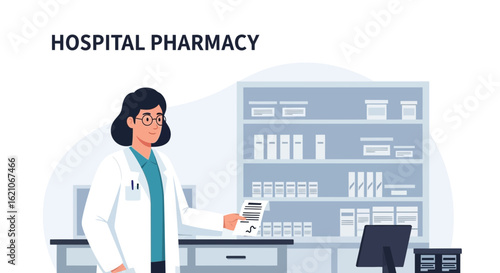 Professional Pharmacist Preparing Medication in Hospital Pharmacy Interior