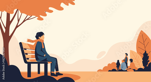 Serene Autumnal Retreat Man Enjoying Solitude In Fall Foliage Scene