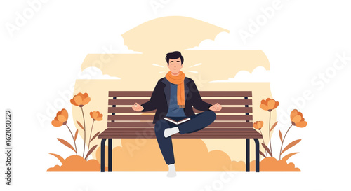 Serene Meditation In Nature Tranquil Scene Of Relaxation On Park Bench