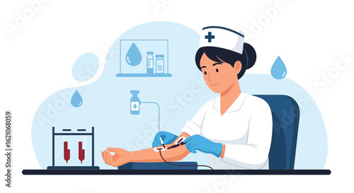 Nurse Doing Blood Test Or Vaccine Injection Medical Professional Health Concept