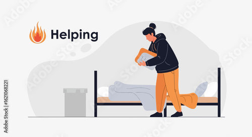 Providing Comfort A Volunteer Arranges Bedding For Someone In Need Of Assistance