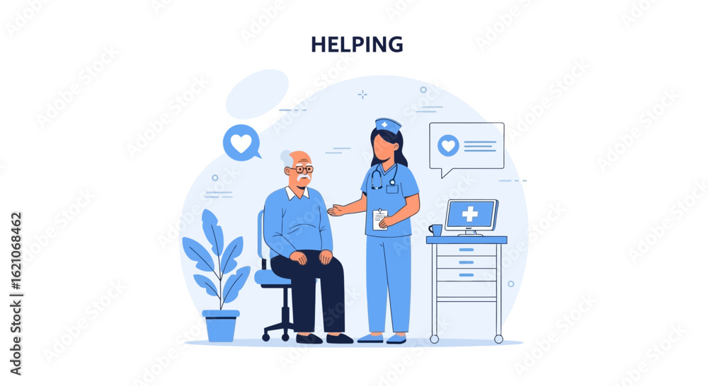 Nurse Providing Care For Elderly Patient In Hospital Health Illustration Nurse Providing Care For Elderly Patient In Hospital Health Illustration