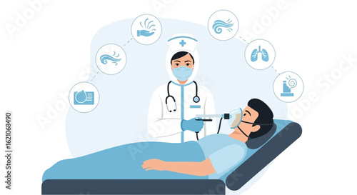 Nurse Providing Respiratory Support to Patient with Lung Disease Illness