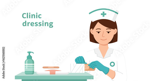 Nursing Care: A Professional Nurse Applies a Dressing to a Patient's Wound