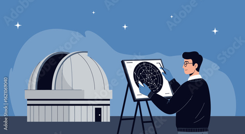 Observing Celestial Wonders: Astronomer Charts Constellations Near an Observatory