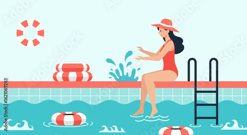 Relaxing Afternoon By The Poolside With A Girl Splashing Water