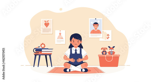 Relaxing With Her Toys A Young Student Meditates In Her Peaceful Room