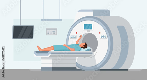 Patient Undergoing Magnetic Resonance Imaging Scan In Hospital Room