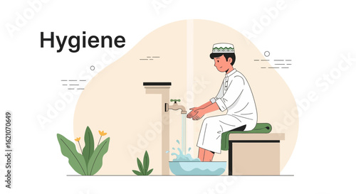 Ritualistic Islamic Ablution Cleansing Hands And Feet Before Prayer Time