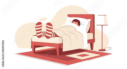 Peaceful Slumber Young Person Relaxing Comfortably In Cozy Bedroom Illustration