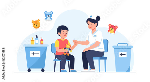 Pediatric Healthcare Scene Featuring Doctor Administering Vaccine To Young Patient