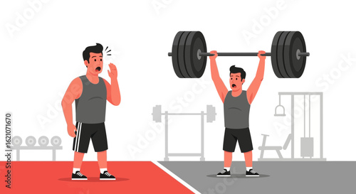 Spotter Panicked As Weightlifter Lifts Heavy Barbell In Gym Setting