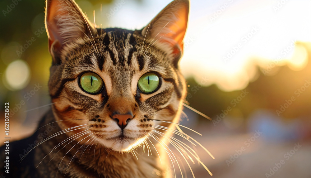 Fototapeta premium Detailed Close-Up of a Domestic Cat with Blurred Background
