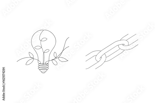 Lightbulb with leaves and chain branch linked