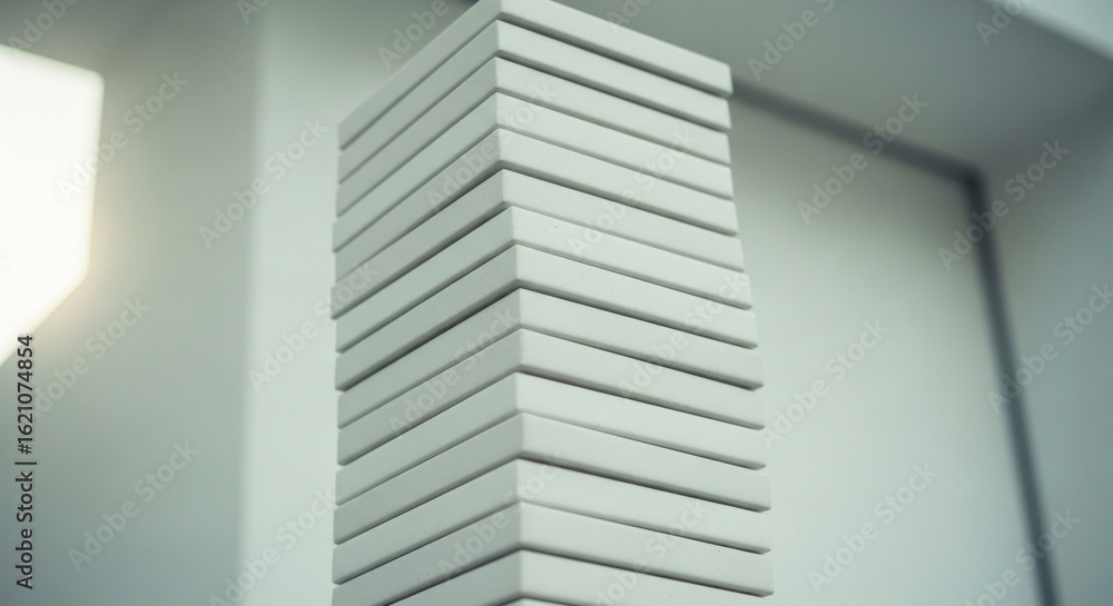 Obraz premium A tall, precisely stacked tower of white boxes