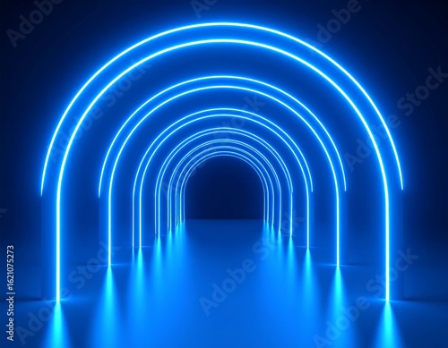 Neon archway tunnel, glowing blue